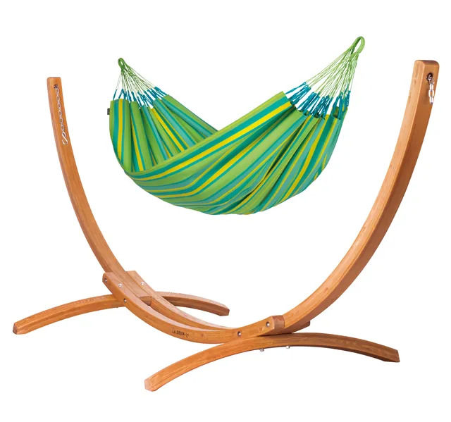 la-siesta-maera-outdoor-lime-set-amaca-doppia-outdoor-con-supporto-in-eucalipto image 1
